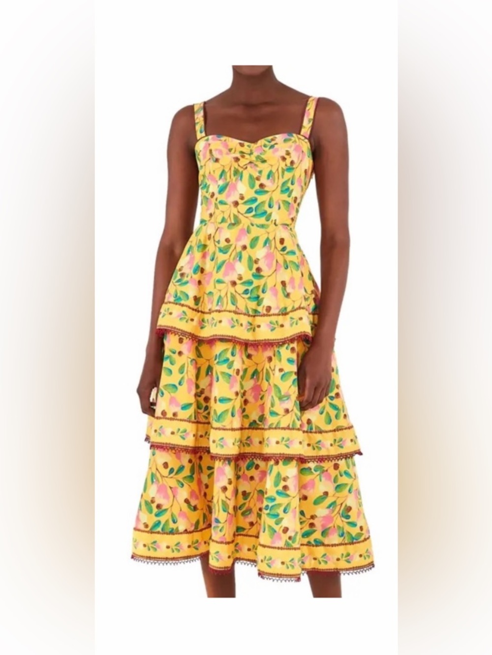 FARM Rio Yellow tiered cashew dress, size small.